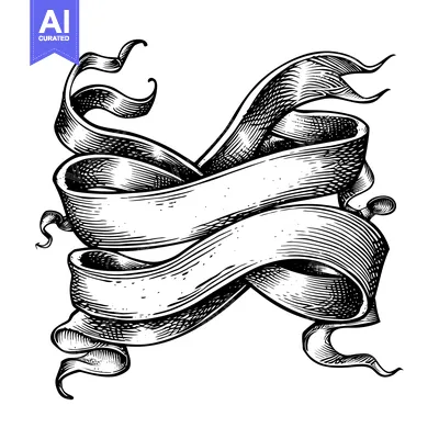 Aset desain premium: A Black and White Hand-Drawn Ribbon Banner