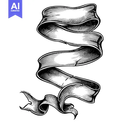 Aset desain premium: Black and White Hand Drawn Swirling Ribbon Illustration