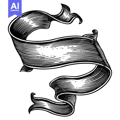 Aset desain premium: Black and White Hand-Drawn Ribbon Banner with Blank Space