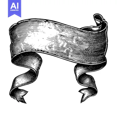 Aset premium populer: Vintage Hand-Drawn Black and White Ribbon Banner