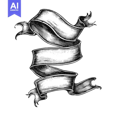 Hand-drawn Black and White Ribbon Banner with Frayed Edges
