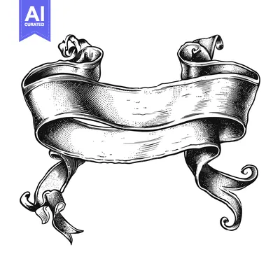 Aset premium populer: Hand-drawn Black and White Curled Banner with a Blank Space