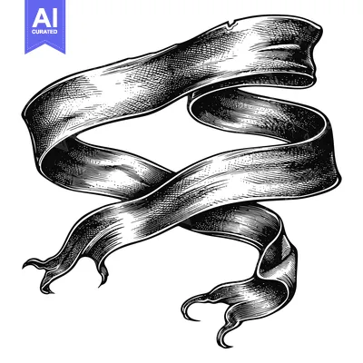 Aset premium populer: A Black and White Hand-Drawn Illustration of a Twisted Ribbon