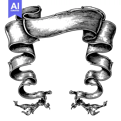 Aset premium populer: Black and White Hand-Drawn Illustration of a Curving Ribbon Banner
