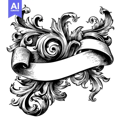Aset desain premium: Ornate Scrollwork with Blank Banner for Text