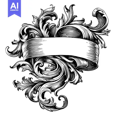 Aset premium populer: Ornate Floral Design with a Blank Ribbon Banner