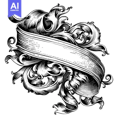 Aset desain premium: Ornate Black and White Scroll with Flourishes