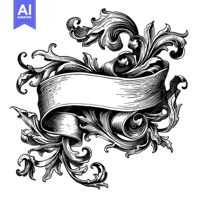 Premium design asset: Ornate Scrollwork with a Blank Banner