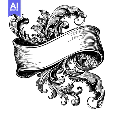 Premium design asset: Ornamental Banner with Swirling Floral Elements
