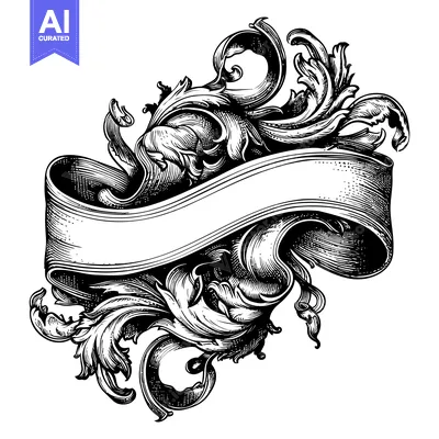 Popular premium asset: Ornate Black and White Scroll Banner with Floral Design