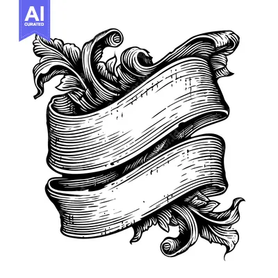 Aset premium populer: Ornate Black and White Scroll Banner with Floral Accents