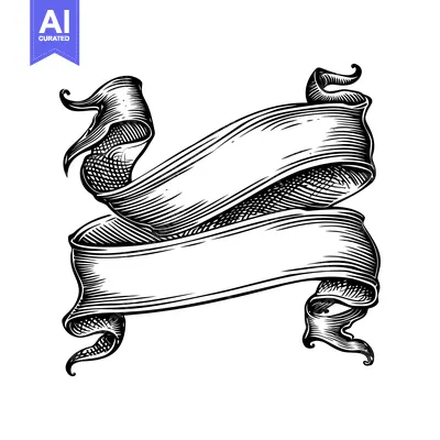 Popular premium asset: Hand-drawn black and white vintage ribbon banner