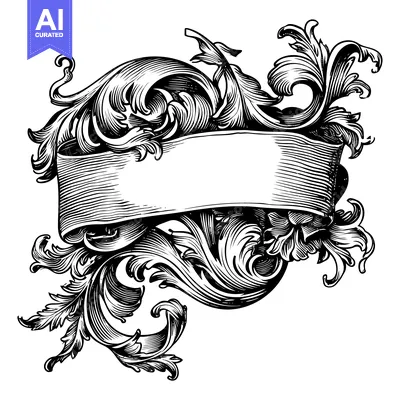 Aset premium populer: Ornate Black and White Floral Frame with Ribbon