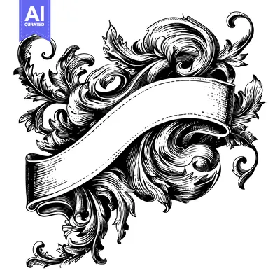 Premium design asset: Ornate Black and White Floral Design with a Banner