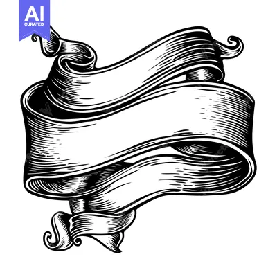 Aset desain premium: Black and White Hand Drawn Ornate Banner with Swirls