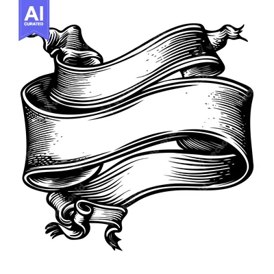 Aset premium populer: A Vintage-Style, Black and White, Rolled Banner with Blank Space