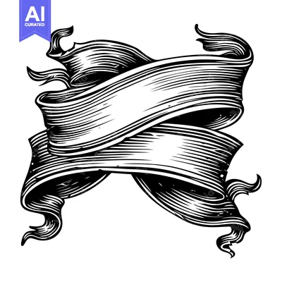 Premium design asset: A Black and White Illustration of a Twisted Banner with a Blank Space