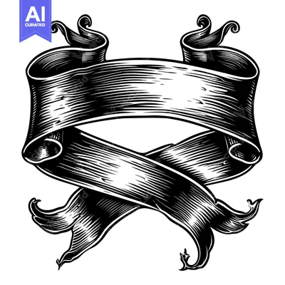 Premium design asset: Black and White Vintage Scroll Banner with Flourishes