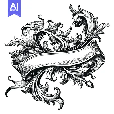 Aset premium populer: Ornate Scrollwork Banner with Intricate Floral Details