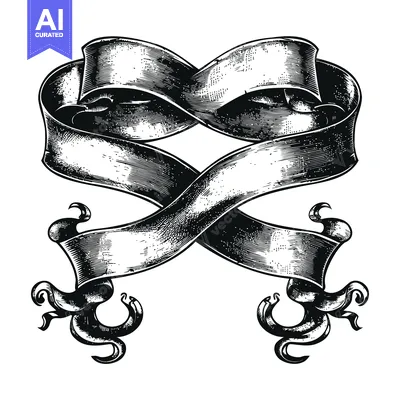 Popular premium asset: Black and white hand-drawn illustration of a decorative ribbon banner.