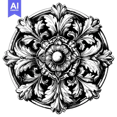 Premium design asset: Ornate Black and White Circular Floral Design