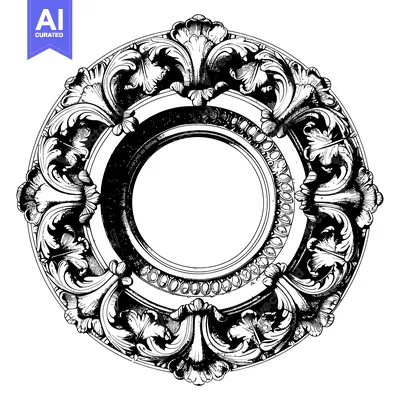 Aset desain premium: Ornate Circular Frame with Intricate Floral Details