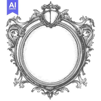 Aset premium populer: Ornate Circular Frame with a Shield and Floral Accents