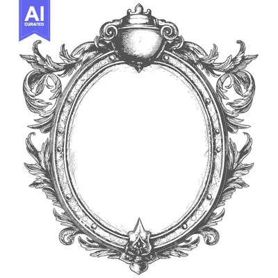 Aset premium populer: Ornate Oval Frame with Crown and Floral Details