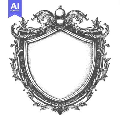 Aset premium populer: Ornate Shield with Crown and Floral Details