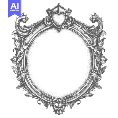 Premium design asset: Ornate Circular Frame with a Shield and Floral Motifs
