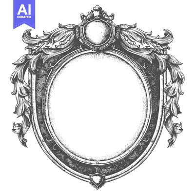 Premium design asset: Ornate Circular Frame with Floral Design and Crown
