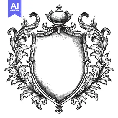 Aset premium populer: Ornate Shield with Floral Flourishes and a Crown