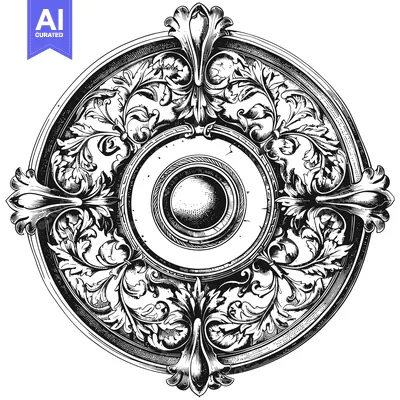 Aset desain premium: Circular Ornamental Design with Floral Motifs and a Center Circle