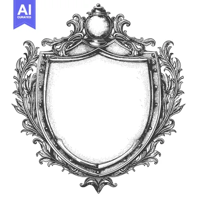 Premium design asset: Ornate Shield with Ornamental Crown and Scrollwork