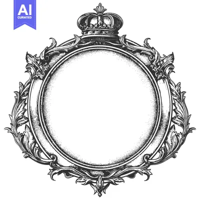 Aset premium populer: Ornate Circular Frame with Crown and Flourishes