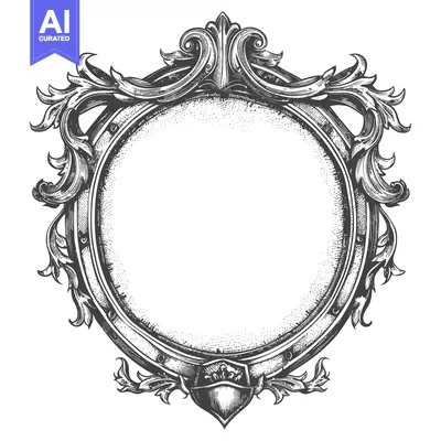 Aset desain premium: Ornate Circular Frame with Floral Accents and Shield