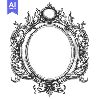 Aset premium populer: Ornate Oval Frame with Flourishes and Wings