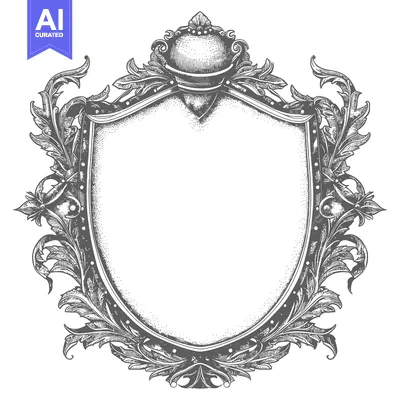 Aset premium populer: Ornate Hand-Drawn Shield with Floral Frame