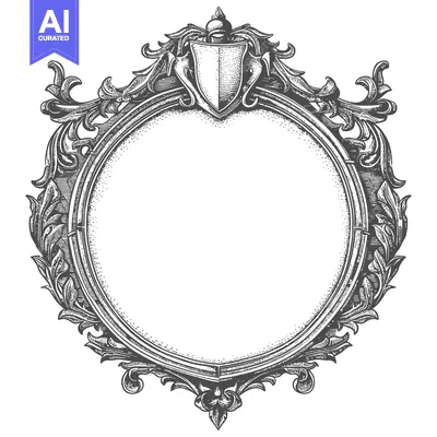 Aset desain premium: Ornate Circular Frame with a Shield and Scrollwork
