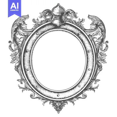 Aset premium populer: Ornate circular frame with a vintage, hand-drawn aesthetic