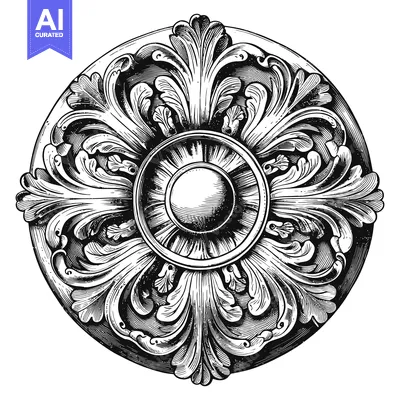 Aset premium populer: Ornate Circular Design with Floral Motifs and a Centered Disc