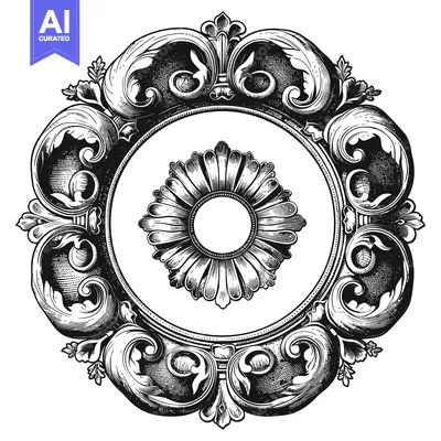 Aset desain premium: Ornate Decorative Frame with Flourishes and a Central Flower
