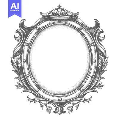 Aset premium populer: Ornate Circular Frame with a Crown and Floral Designs