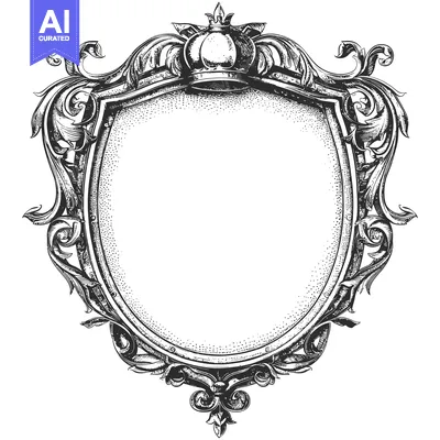 Premium design asset: Ornate Shield Frame with Crown and Floral Detailing