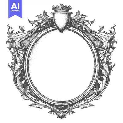Premium design asset: Ornate Circular Frame with Crown and Shield