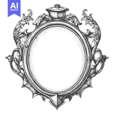 Aset desain premium: Ornate Circular Frame with Floral Accents and a Crowned Top