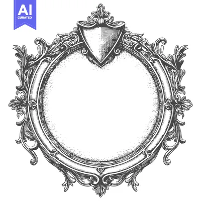 Premium design asset: Ornate Circular Frame with Shield and Flourishes