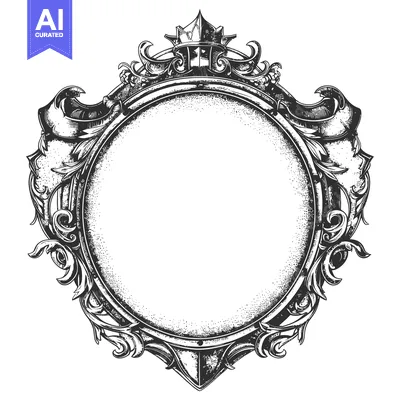 Aset desain premium: Ornate Circular Frame with Crown and Floral Details