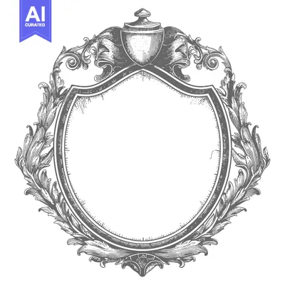 Aset desain premium: Ornate Shield with Decorative Floral Elements