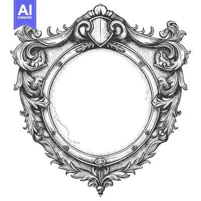Aset desain premium: Ornate Frame with Shield and Floral Design